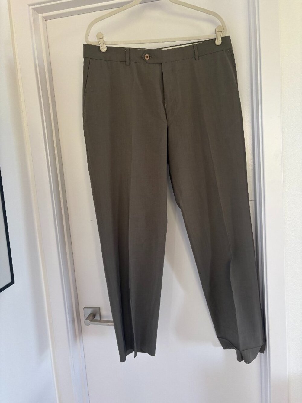 Ballin Classic Olive Taupe Brown Flat Front Fine Wool Dress Pants Slacks